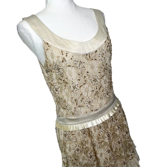 ALANNAH HILL Cream Silk Sequin Dress Size 12 - Picture 3 of 5